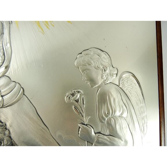 Virgin Mary Jesus Angels Castellani Sterling Silver Bas-Relief Wall Hanging - Picture 4 of 16